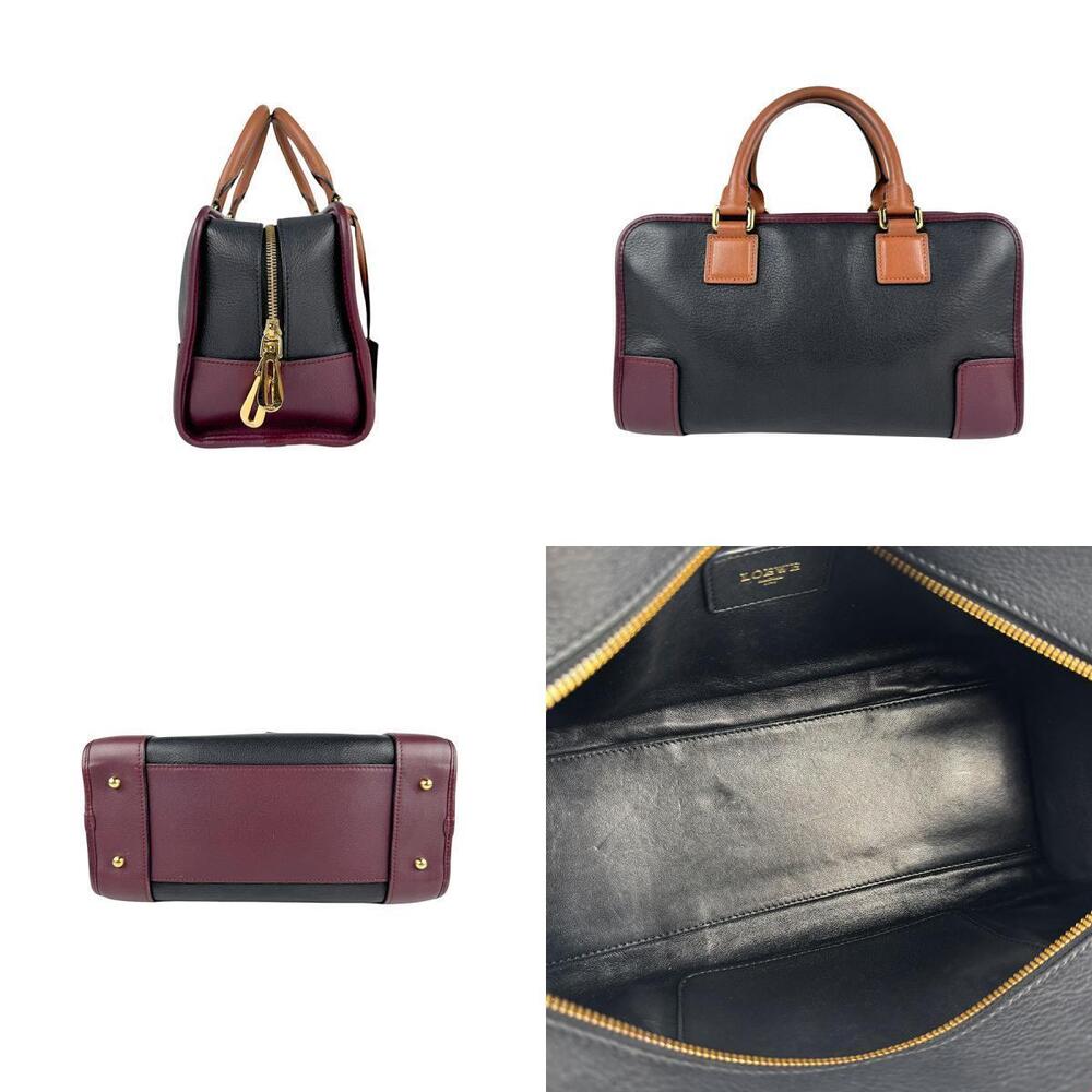 Loewe Red Brown Amazona Handbag Gold Black Burgundy Leather
